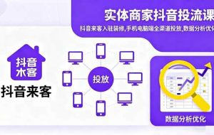 （16313期）实体商家抖音投流课:抖音来客入驻装修,手机电脑端全渠道投放,数据分析优化