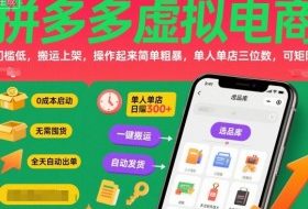 拼多多虚拟电商，门槛低，搬运上架，操作起来简单粗暴，单人单店三位数，可矩阵