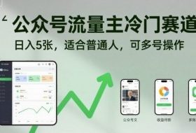 公众号流量主冷门赛道，日入5张，适合普通人，可多号操作