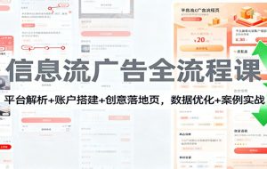 信息流广告全流程课：平台解析+账户搭建+创意落地页，数据优化 + 案例实战