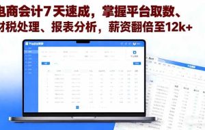 （16192期）电商会计7天速成，掌握平台取数、财税处理、报表分析，薪资翻倍至12k+