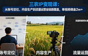（16229期）三农IP变现课：从账号定位、内容生产到流量运营全链路覆盖，单视频佣金2w+
