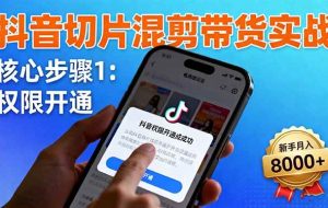 （16319期）抖音切片混剪带货实战：权限开通、商品挂车、混剪手法，新手月入8000+