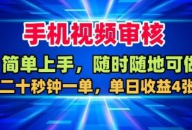 手机视频审核，随时随地可做，二十秒钟一单，单日收益4张+【揭秘】