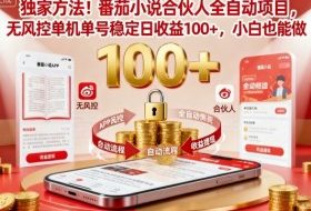 独家方法！番茄小说合伙人全自动挂G项目，无风控单机单号稳定日收益100+，小白也能做【揭秘】