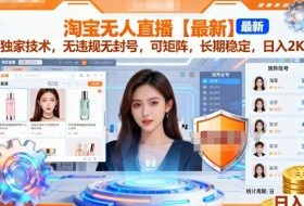 淘宝无人直播【最新】，独家技术，无违规无封号，可矩阵，长期稳定，日入2K【揭秘】
