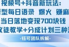 视频号加抖音新玩法：爆火新型每日语录，收徒教学加分成计划，三种变现玩法，当日变现7张