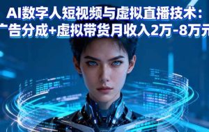 （16148期）AI数字人短视频与虚拟直播技术：广告分成+虚拟带货月收入2万-8万元