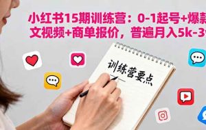 （16144期）小红书15期训练营：0-1起号+爆款图文视频+商单报价，普遍月入5k-3w
