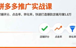 （16115期）拼多多推广实战课，店铺评分、点击率、转化率，快速打造爆款店铺月赚5.8万