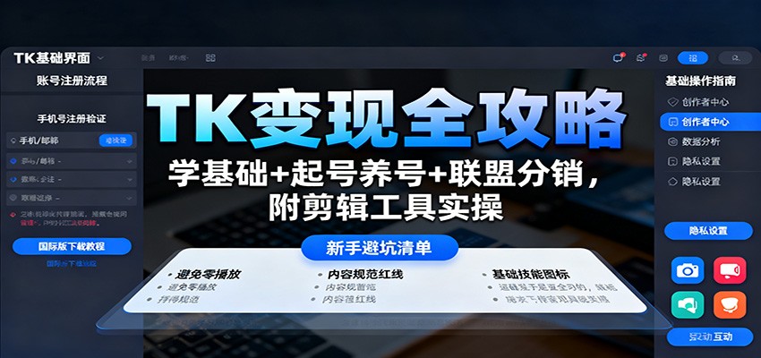 TK变现全攻略:学基础+起号养号+联盟分销,附剪辑工具实操 TK变现全攻略:学基础+起号养号+联盟分销,附剪辑工具实操