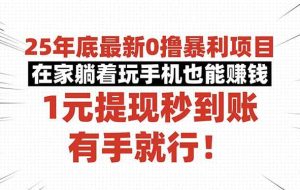 （16342期）25年底最新0撸暴利项目，在家躺着玩手机也能赚钱，1元提现秒到账，有手…