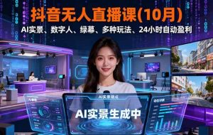 (16355期)抖音无人直播课(10月),AI实景、数字人、绿幕、多种玩法、24小时自动盈利