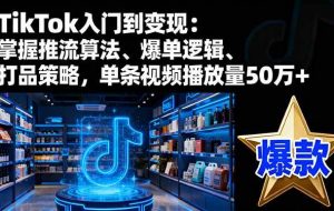 （16367期）TikTok入门到变现：掌握推流算法、爆单逻辑、打品策略，单条视频播放量50w