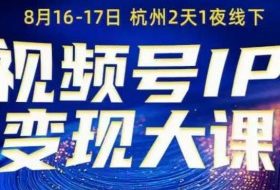 视频号ip变现大课8月16-17日线下课，一次性讲透视频号矩阵、投放、引流、转化的全流程SOP