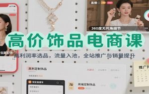 高价饰品电商课：高利润率选品，流量入池，全站推广与销量提升