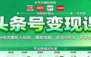 头条号变现课:43W纯流量收入经验,爆款选题,拆文6步法,多平台同步