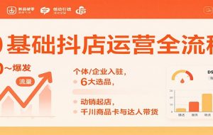 0基础抖店运营全流程:个体/企业入驻,6大选品,动销起店,千川商品卡与达人带货