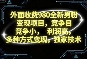 外面收费980全新男粉变现项目,竞争小,利润高,多种方式变现,独家技术