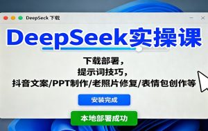 DeepSeek实操课:下载部署,提示词技巧,抖音文案/PPT制作/老照片修复/表情包创作等