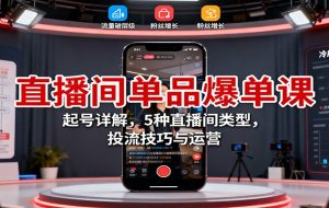 直播间单品爆单课:起号详解,5种直播间类型,投流技巧与运营