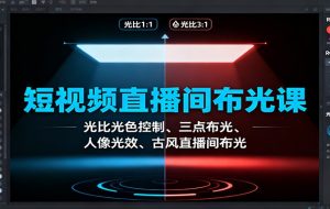 短视频直播间布光课:光比光色控制、三点布光、人像光效、古风直播间布光