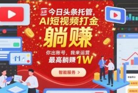 今日头条托管，AI短视频打金，你出账号，我来运营，最高躺賺1W【揭秘】