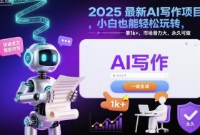 2025最新AI写作项目,小白也能轻松玩转,一单1k+,市场潜力大,永久可做