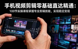 （16466期）手机视频剪辑零基础直达精通：100节实操课程掌握专业剪辑技能，实现稳…