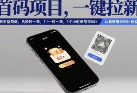 首码项目，一键拉新，有手就能做，几秒钟一单，1个小时单号可60+，认真做每天5张+收益【揭秘】
