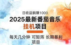 （16491期）2025年最新番茄音乐人挂机项目，每天几分钟，月入1000＋，可矩阵，一台…