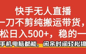 (16500期)快手无人直播,一刀不剪纯搬运带货轻松日入500+,稳的一批,手机电脑都…