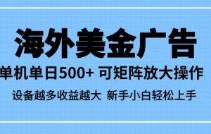 最新蓝海市场,海外美金广告,单设备500+,矩阵放大操作,设备越多收益越大