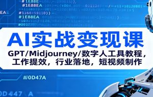 AI实战变现课:GPT/Midjourney/数字人工具教程,工作提效,行业落地,短视频制作