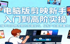电脑版剪映新手入门到高阶实操，实操不同风格视频的剪辑技巧，轻松产出高质量作品