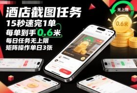 酒店截图任务，15秒速完1单，每单到手0.6米，每日任务无上限，全网首发玩法，矩阵操作单日3张【揭秘】