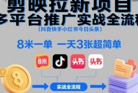 剪映拉新项目多平台推广实战全流程（抖音快手小红书今日头条），8米一单，一天3张超简单