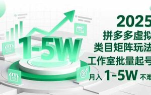 （16548期）2025 拼多多虚拟类目矩阵玩法，工作室批量起号，月入 1-5W 不难