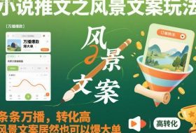 小说推文之风景文案玩法，条条万播，转化高，风景文案居然也可以爆大单！