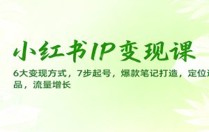 小红书IP变现课：6大变现方式，7步起号，爆款笔记打造，定位选品，流量增长