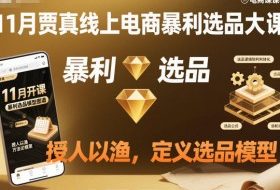 11月贾真线上电商暴利选品大课，授人以渔，定义选品模型