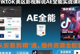 Tiktok美区影视解说AE全能实战课程：从安装到精通，插件资源全配套，TK影视解说必学