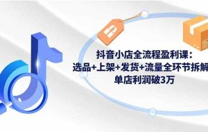 （16593期）抖音小店全流程盈利课：选品+上架+发货+流量全环节拆解，单店利润破3万