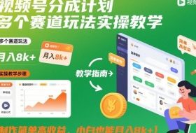 视频号分成计划多个赛道玩法实操教学，制作简单高收益，小白也能月入8k+