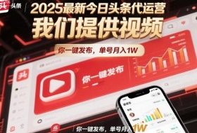 2025最新今日头条代运营，我们提供视频，你一键发布，单号月入1W【揭秘】