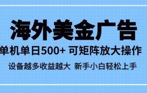 （16488期）最新蓝海市场，海外美金广告，单设备500+，矩阵放大操作，设备越多收益…