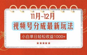 （16639期）11月~12月视频号分成最新玩法，小白单日轻松收益1000+