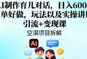 AI制作育儿对话，日入6张+，简单好做，玩法以及实操讲解，引流+变现课