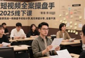 短视频全案操盘手2025线下课，全部实战一线操盘手经验分享，毫无保留分享，全是干货