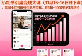 小红书引流变现大课（11月15-16日线下课），掌握小红书最强引流与变现，复制0~100万的引流路径